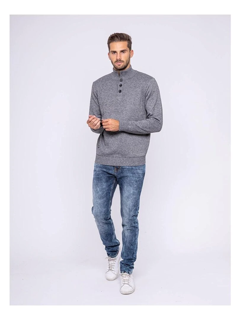 Pull col montant boutons LULITE   Gris chiné