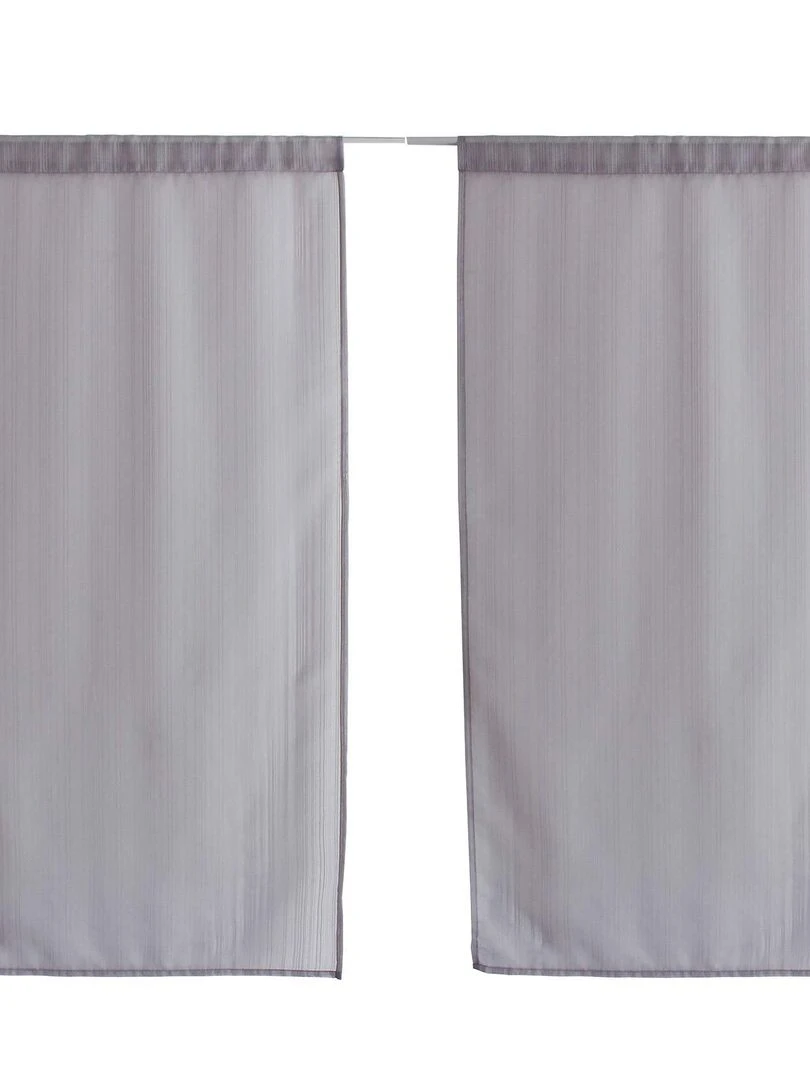 Paire de petits vitrages à bande tissée   Gris clair