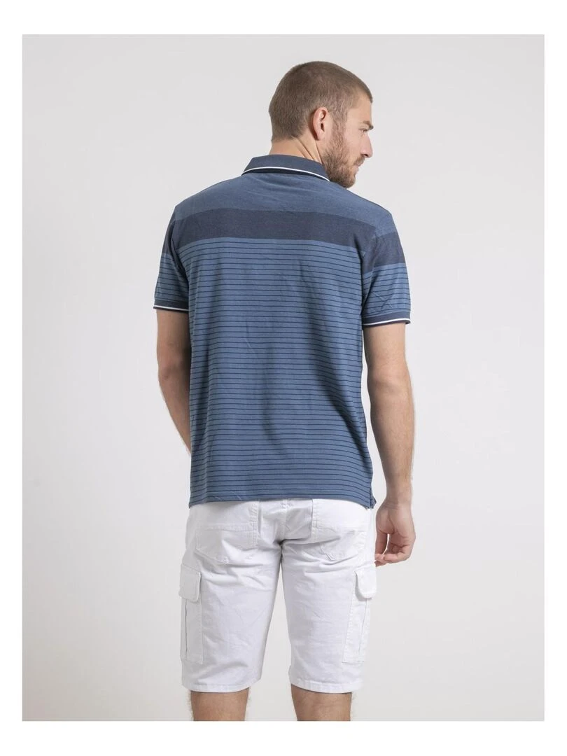 Polo manches courtes pur coton rayé PIWENING Bleu marine