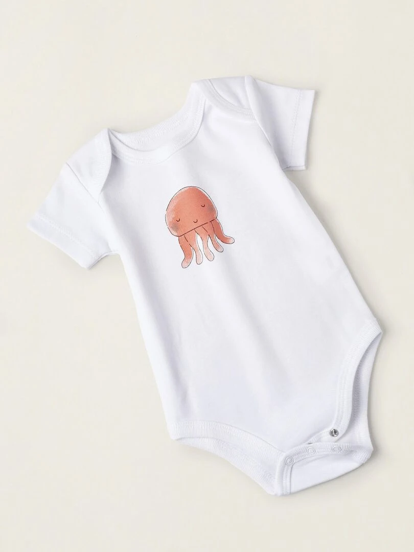 Pack 4 Bodies à Manches Courtes en Coton pour Bébé 'Marine' manches longues ESSENTIALS LINE   Blanc