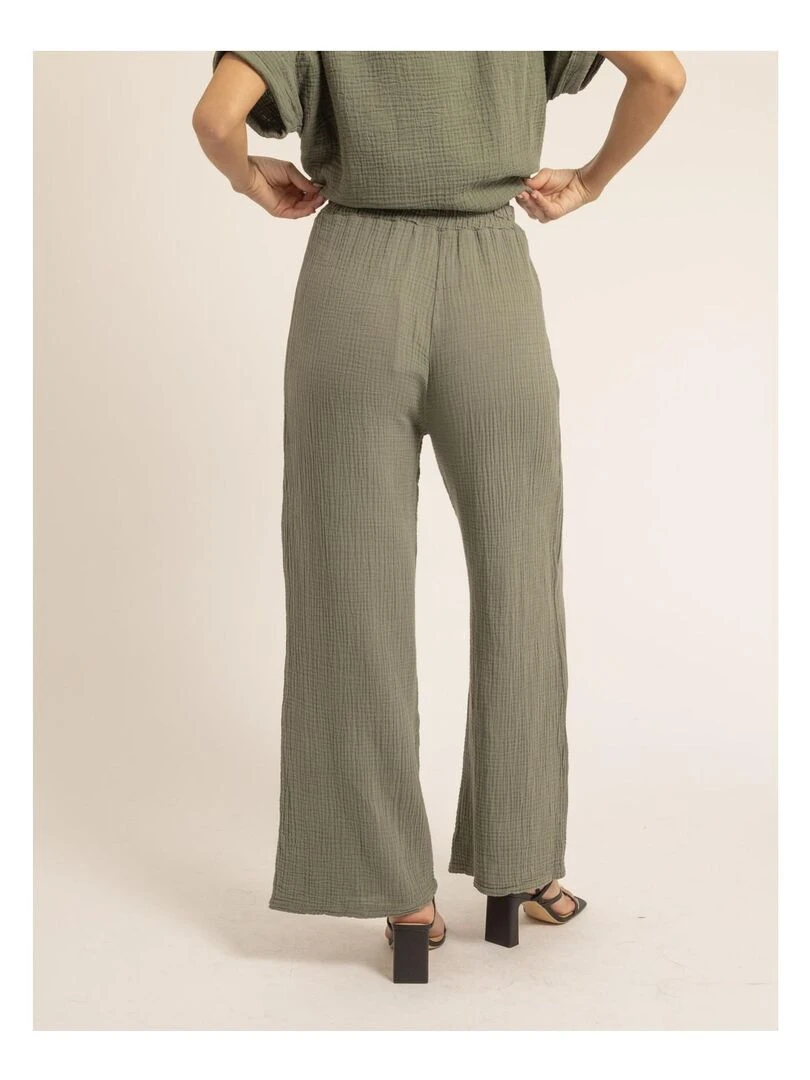Pantalon fluide gaze de coton EBERTINE Kaki