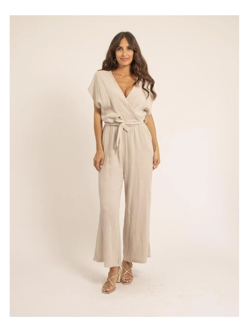 Combi pantalon gaze de coton EROLIE Beige