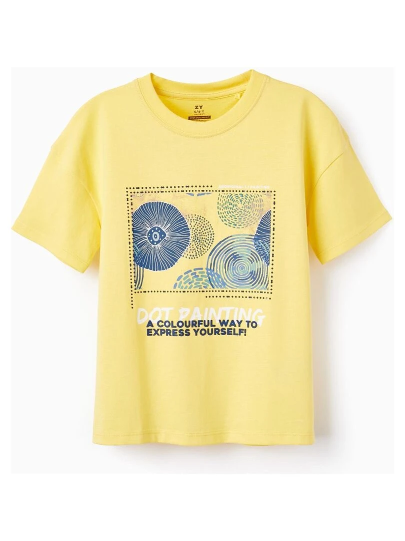 T shirt de Coton avec Imprimé pour Garçon 'Dot Painting' manches courtes Jaune