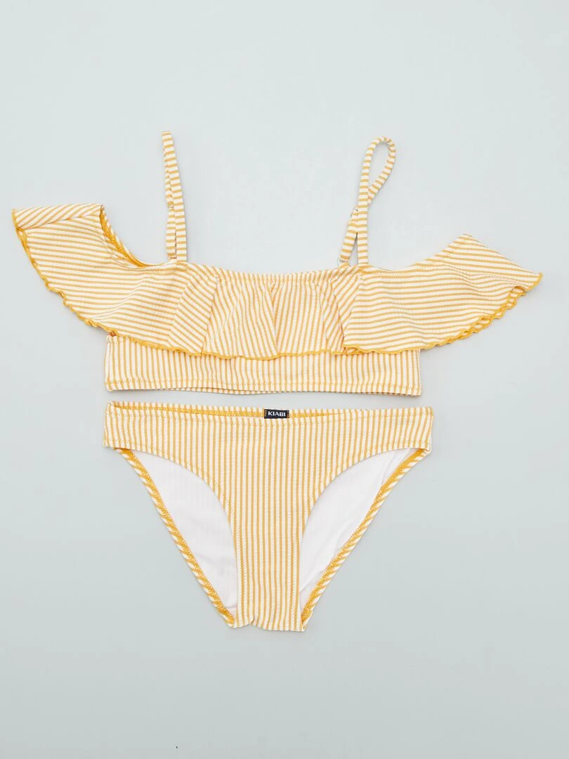 Maillot de bain rayé gaufré 2 pièces Jaune