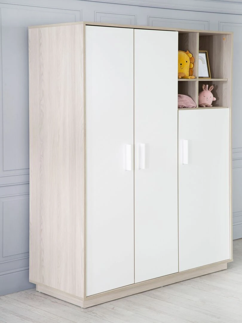 ROBA Armoire "Olaf" 3 portes – avec compartiment ouvert – blanc / orme lunaire   Blanc