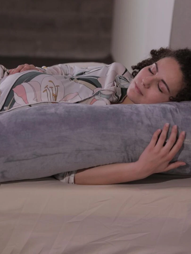 Coussin de Grossesse et d'Allaitement Velours 140x80cm   Déhoussable   Bananair   Gris