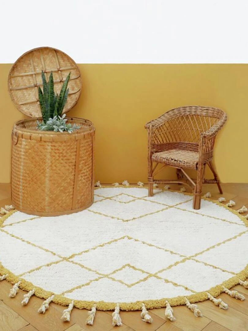 Tapis lavable rond Côme écru et mangue (120 cm) Jaune