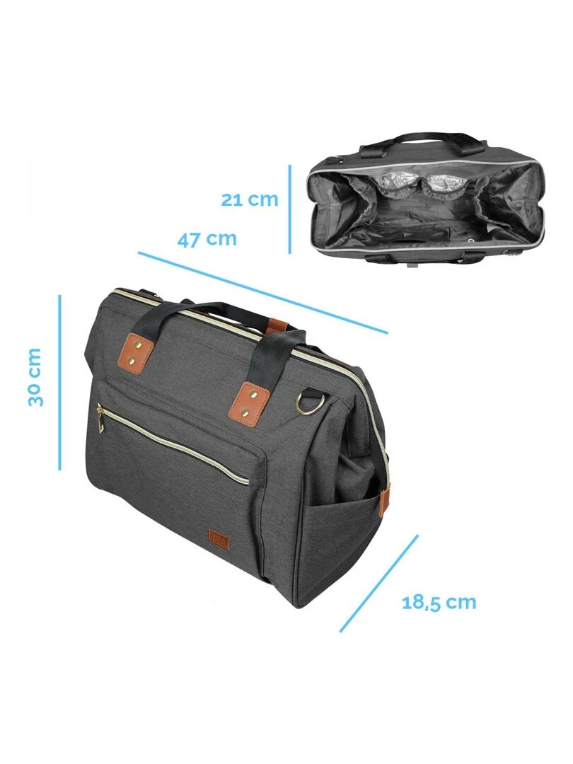 Sac à langer multifonction pour bébé 12 poches avec trousse isotherme Monsieur Bébé gris anthracite