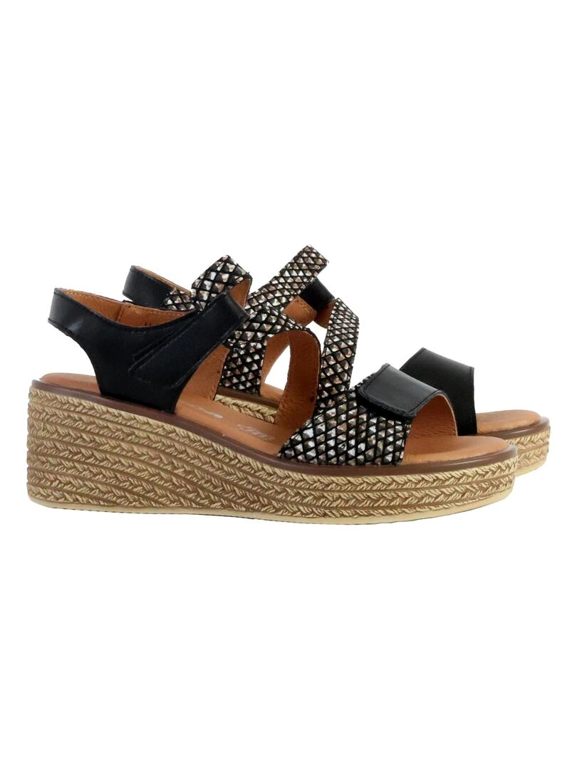 Sandale Compensé Cuir The Divine Factory Alénoa   Noir