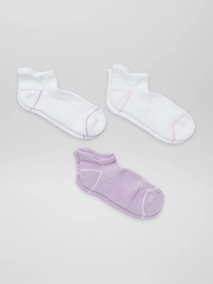 Lot de 3 chaussettes invisibles sport Violet/blanc