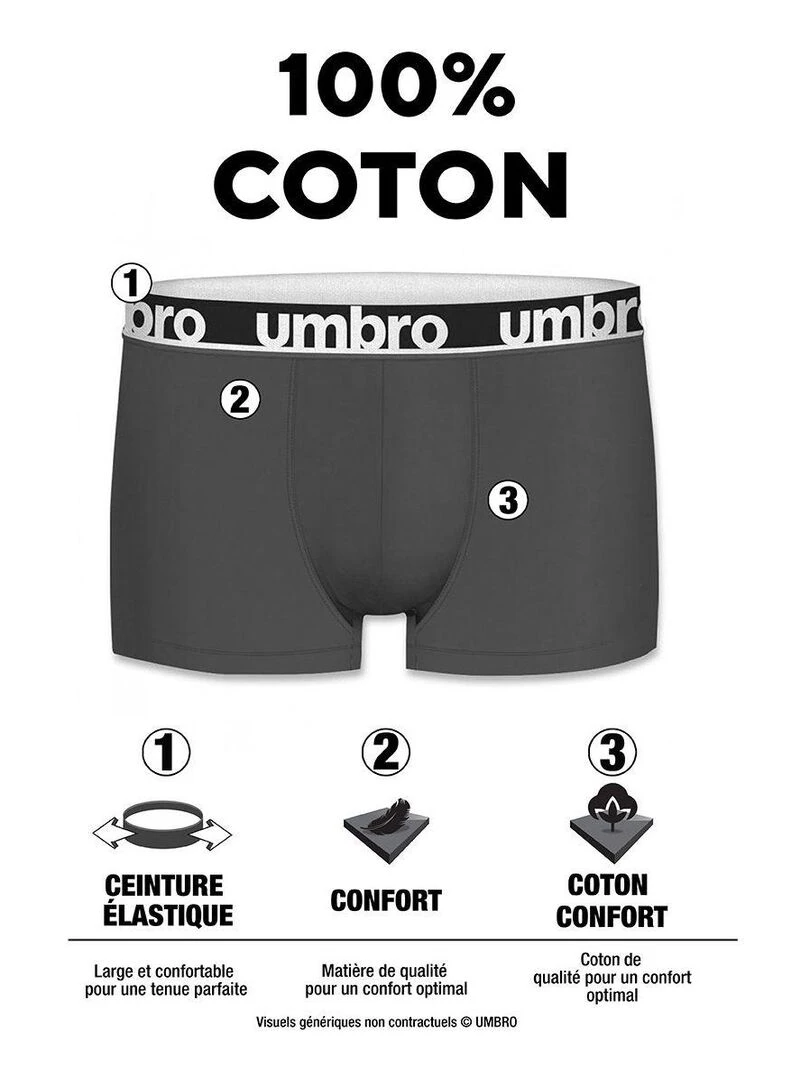 Lot de 4 boxers en coton homme Classic Umbro Noir