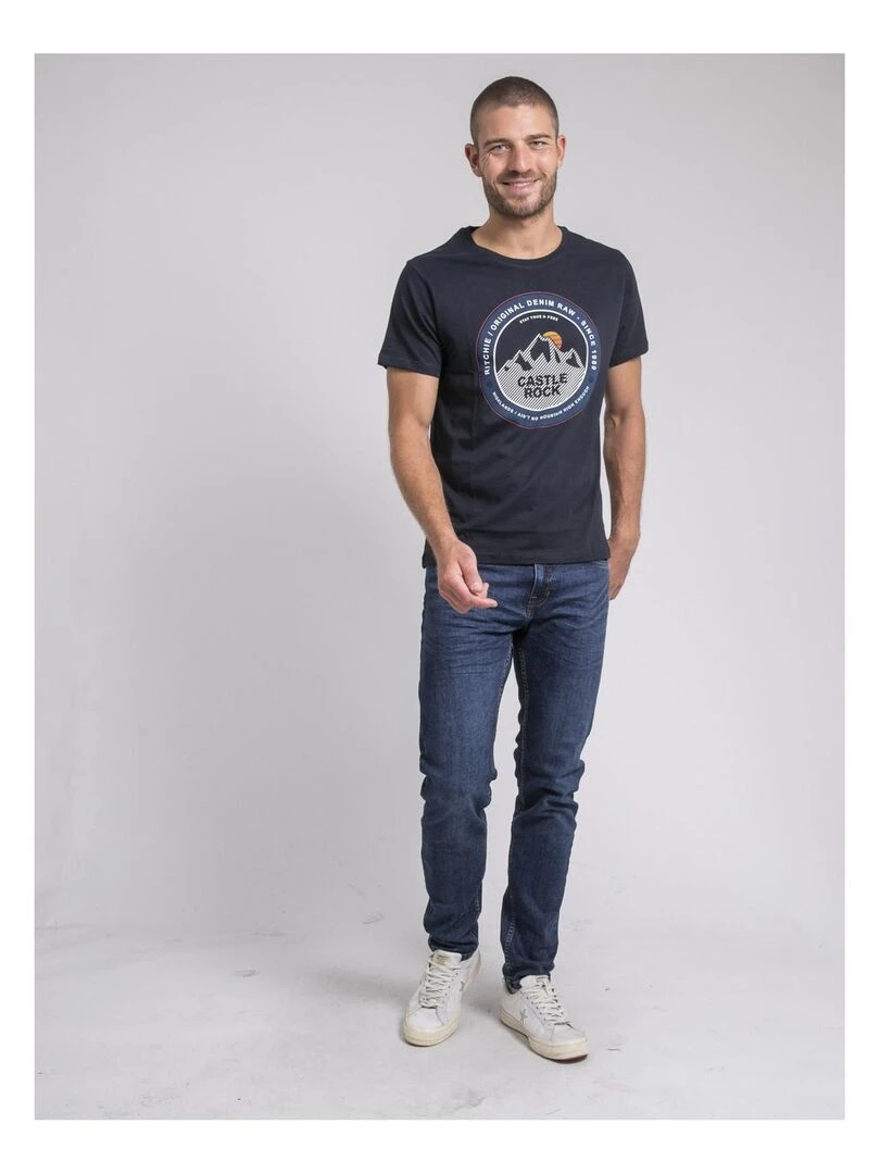 T shirt col rond pur coton JOROCK   Bleu marine