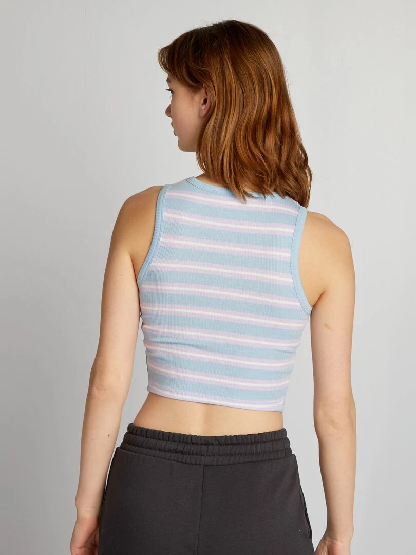 Débardeur côtelé à rayures   Bleu