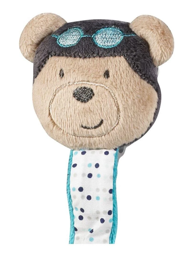 Attache tétine bébé en coton ours SAUTHON Bleu