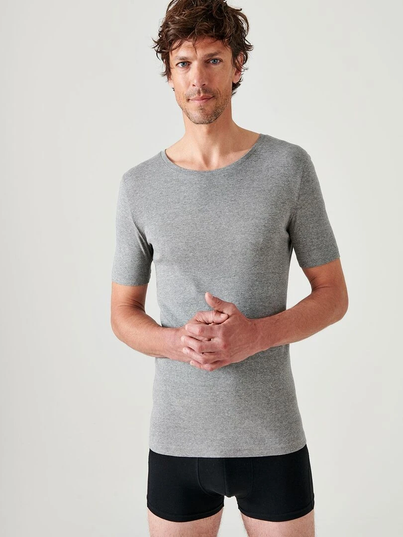 Lot de 2 t shirts col rond manches courtes Essential pur coton peigné Damart Gris chiné