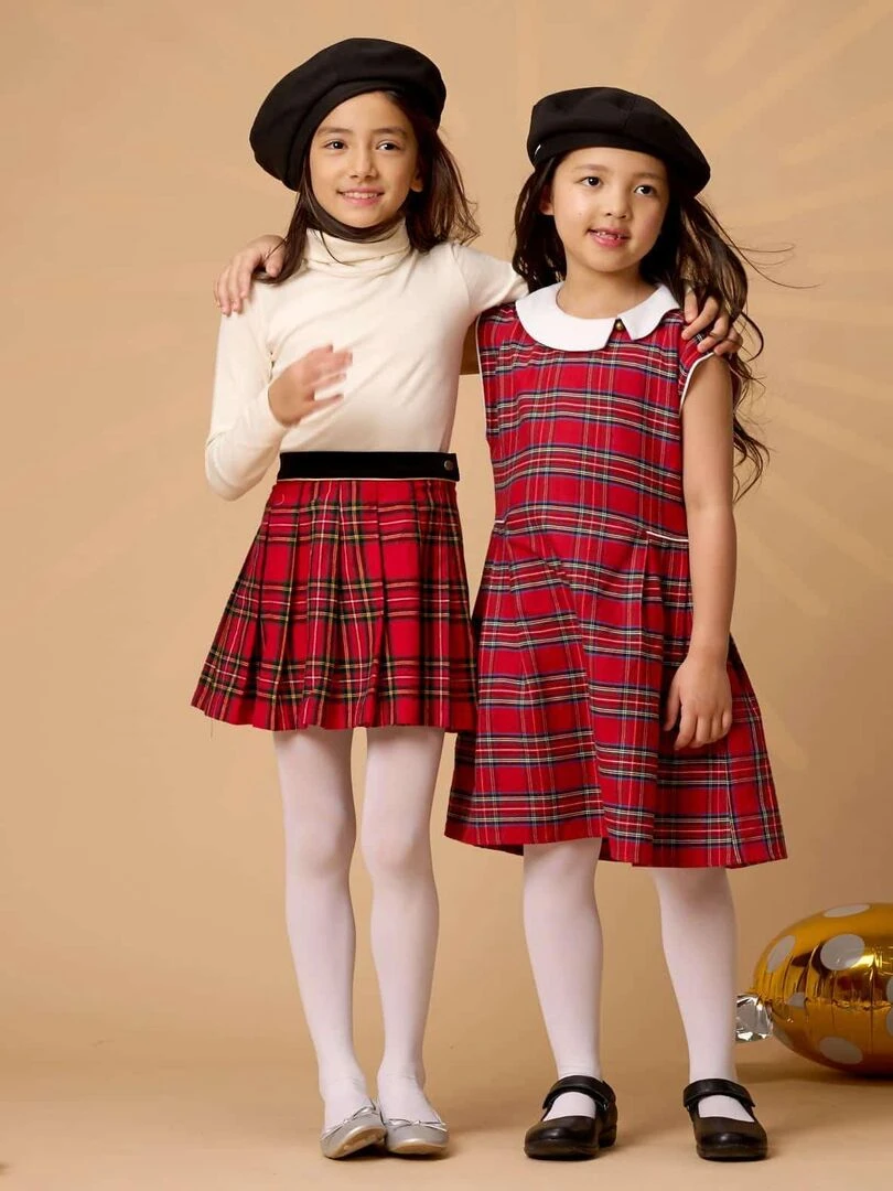 Jupe Écossaise Fille  Laine Carrx Tartan Rouge  LONDON   'LA FAUTE A VOLTAIRE'   Rouge