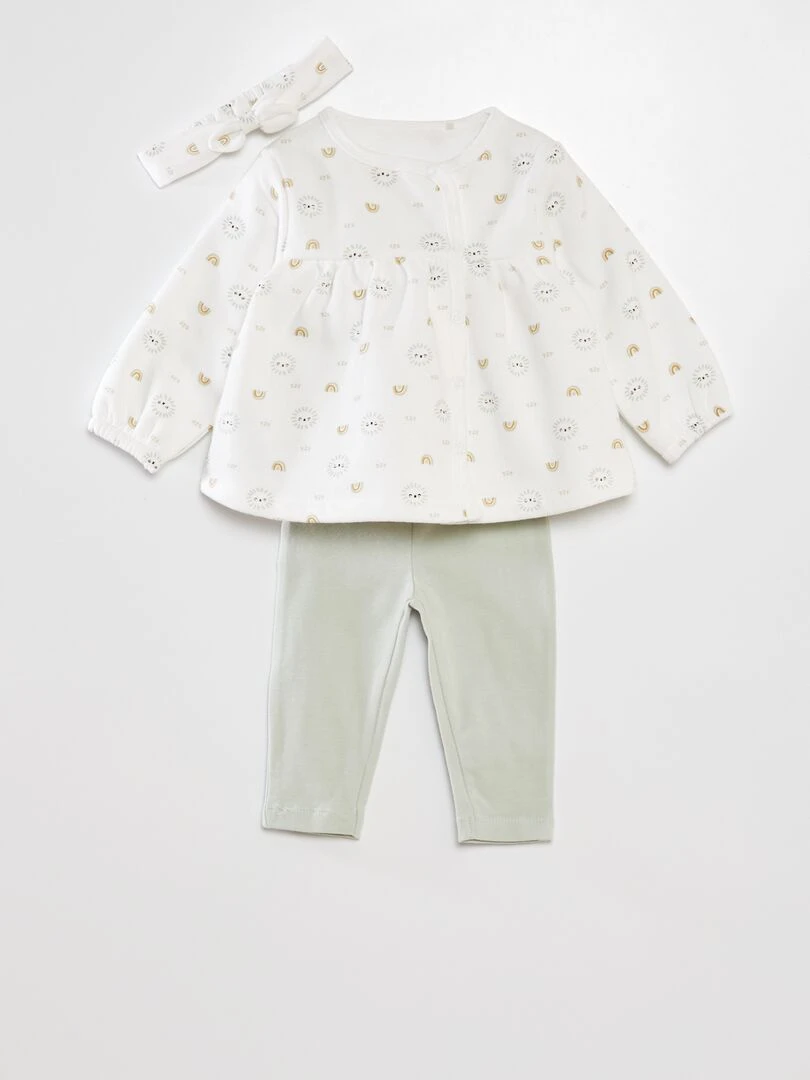 Ensemble robe + legging + bandeau 'Petit Béguin' Blanc/vert