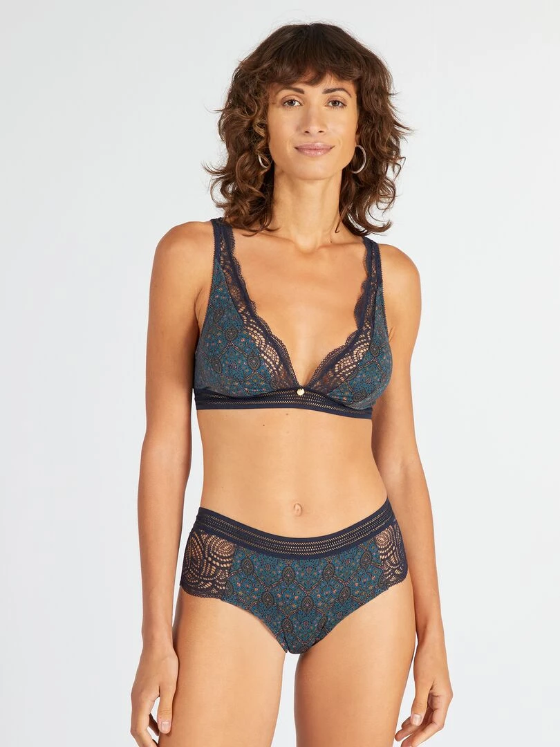 Shorty en microfibre et dentelle   Bleu marine