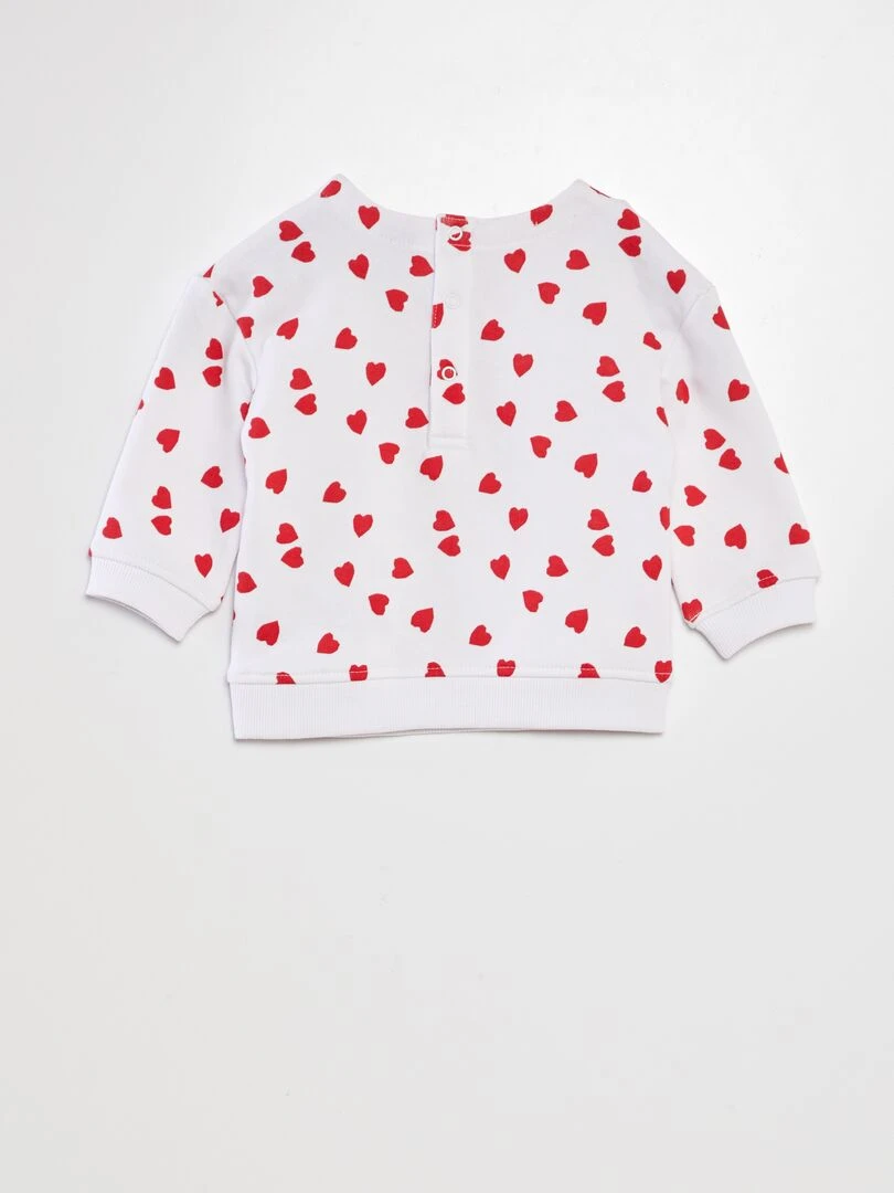 Sweat molleton imprimé coeurs   Blanc/rouge