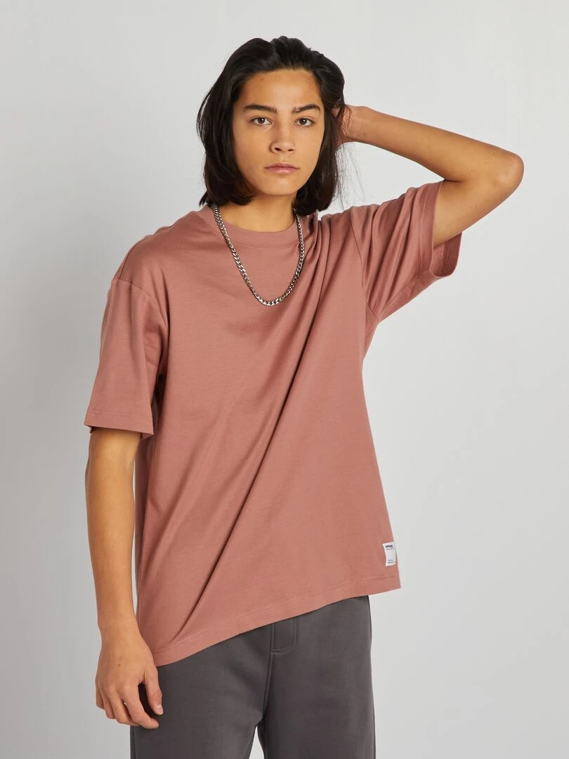 T shirt col rond en coton Marron