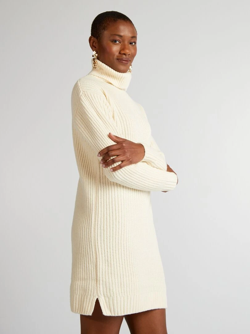 Robe pull en maille épaisse   Ecru