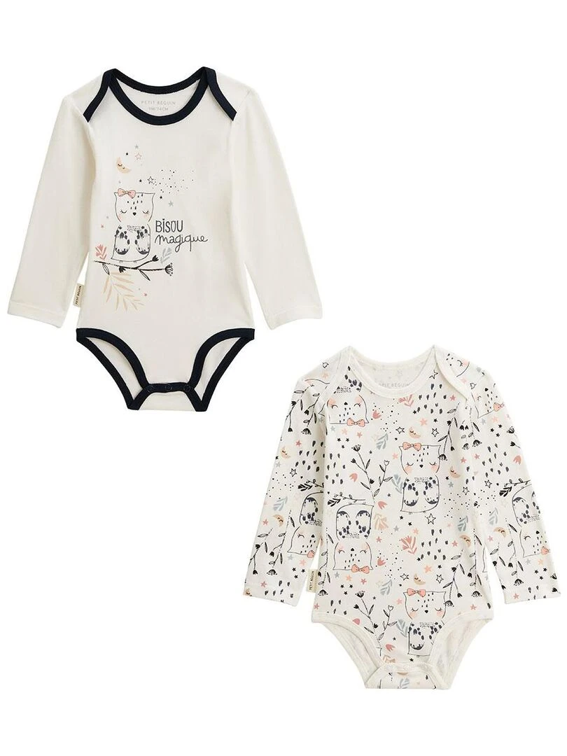 Lot de 2 bodies bébé manches longues Bisou Magique Ecru