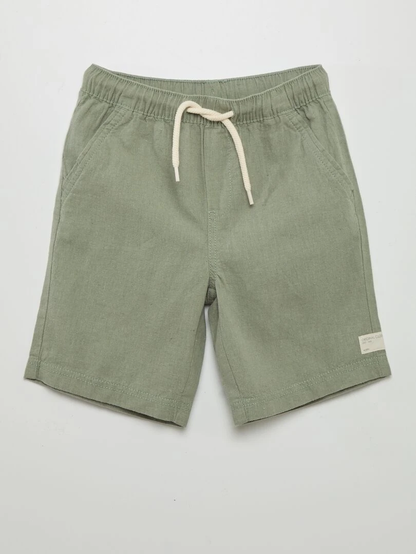 Short en lin uni Vert