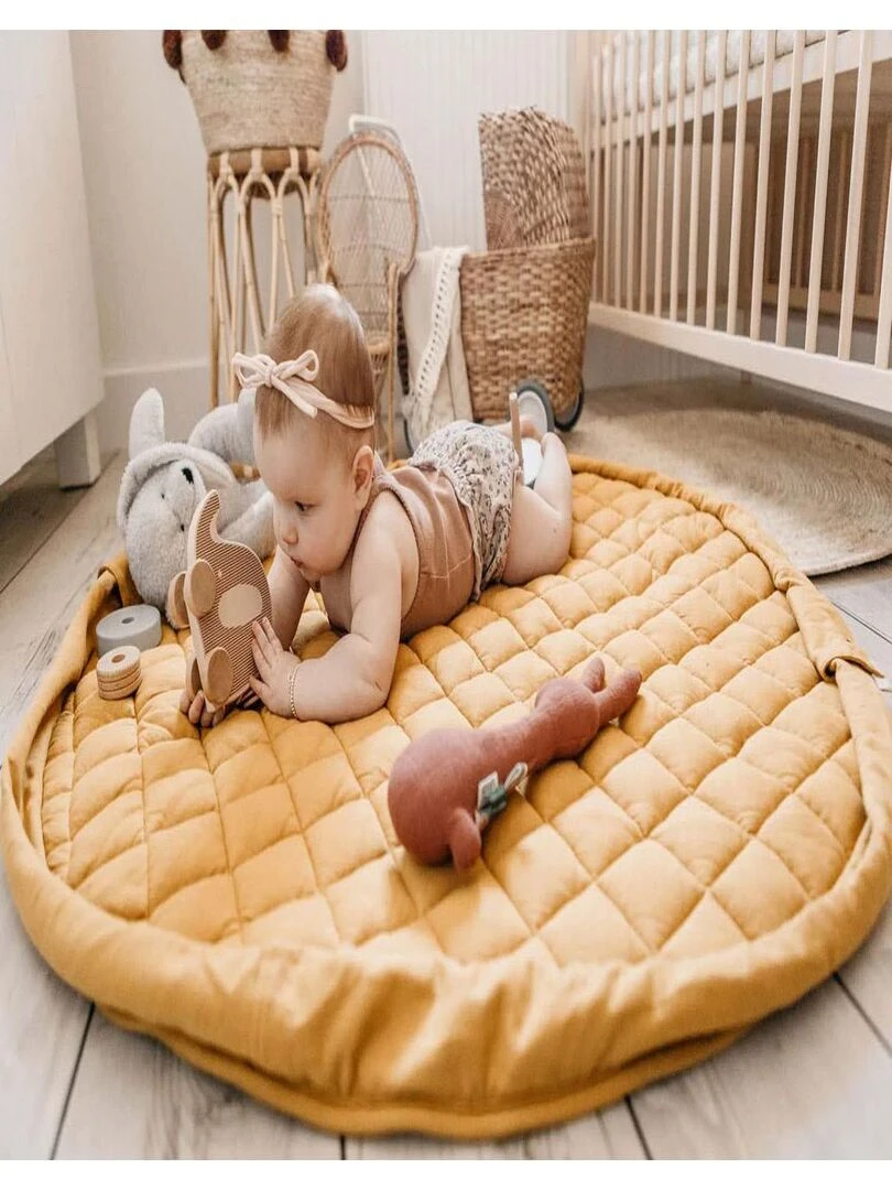 Tapis de jeu nomade 2 en 1 en coton bio Mustard Chai Tea Jaune