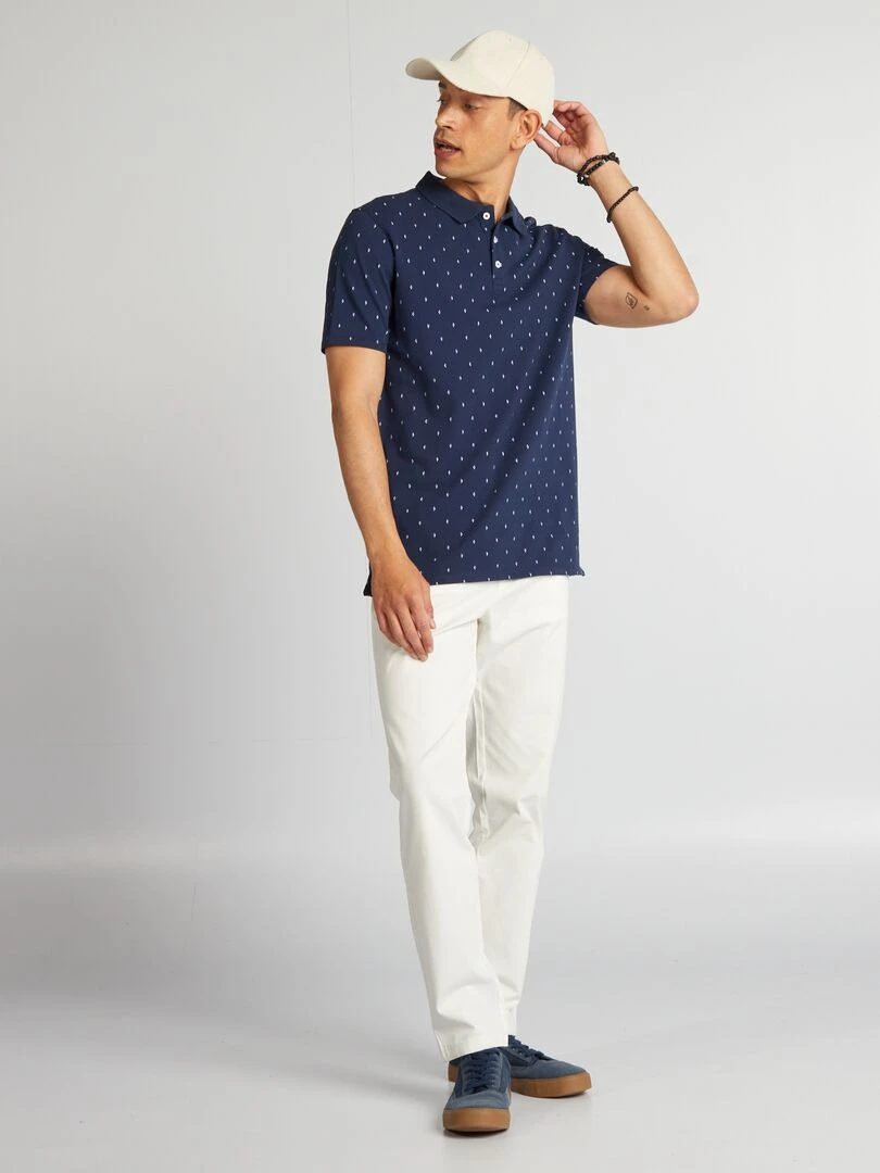 Polo imprimé en piqué de coton Bleu marine