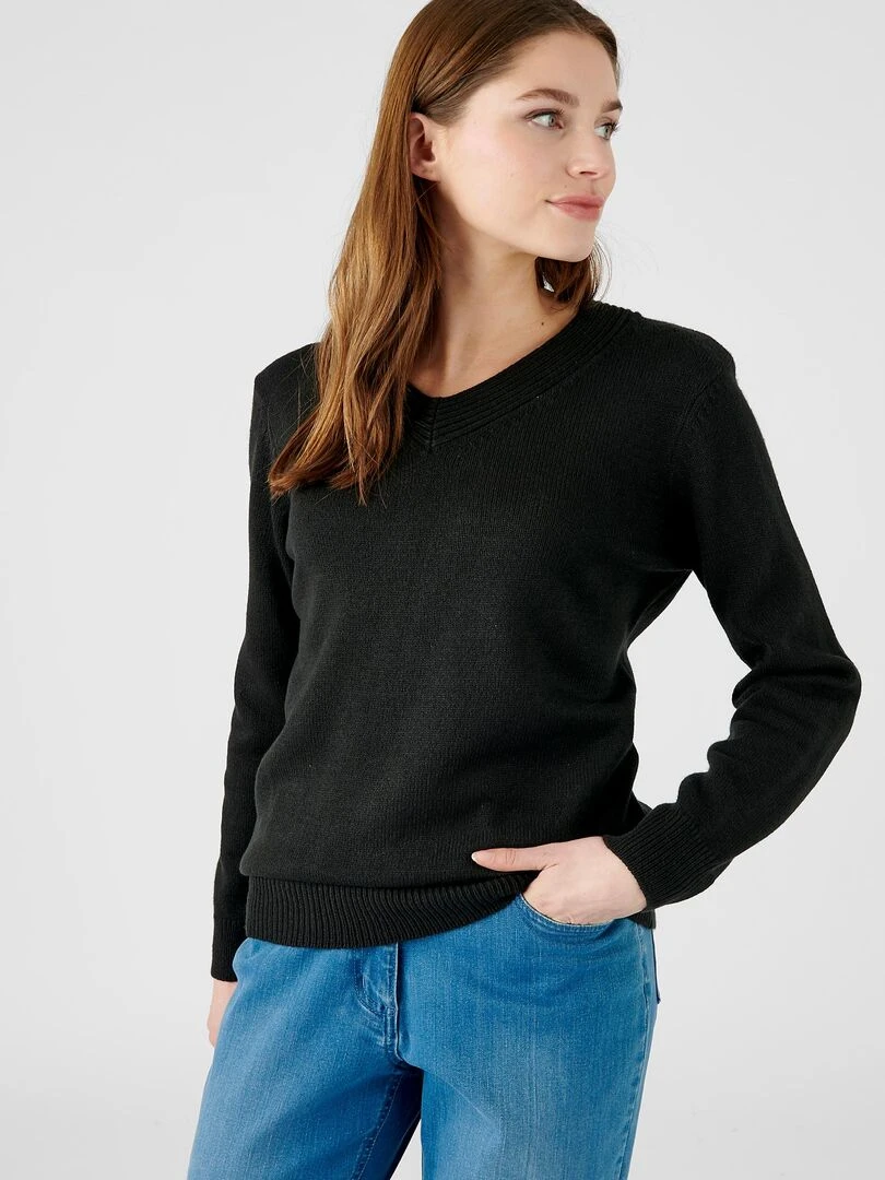Pull col "V" maille jersey Damart Noir