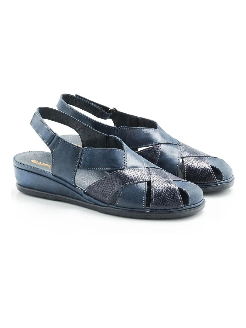Sandales dessus cuir montage California Damart Bleu marine