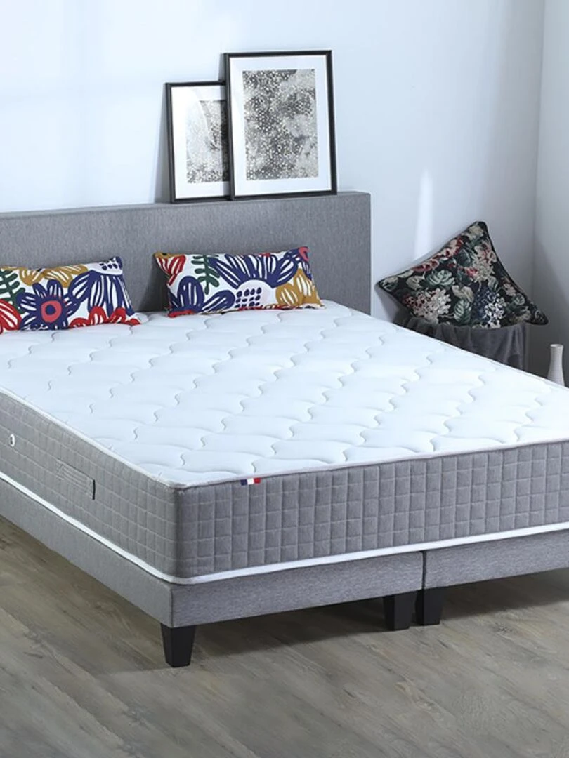 Ensemble Matelas Ressort 7 zones H.30cm + Sommier Fabriqué en France MAX Blanc