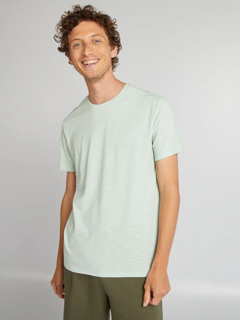 T shirt en jacquard à col rond Vert
