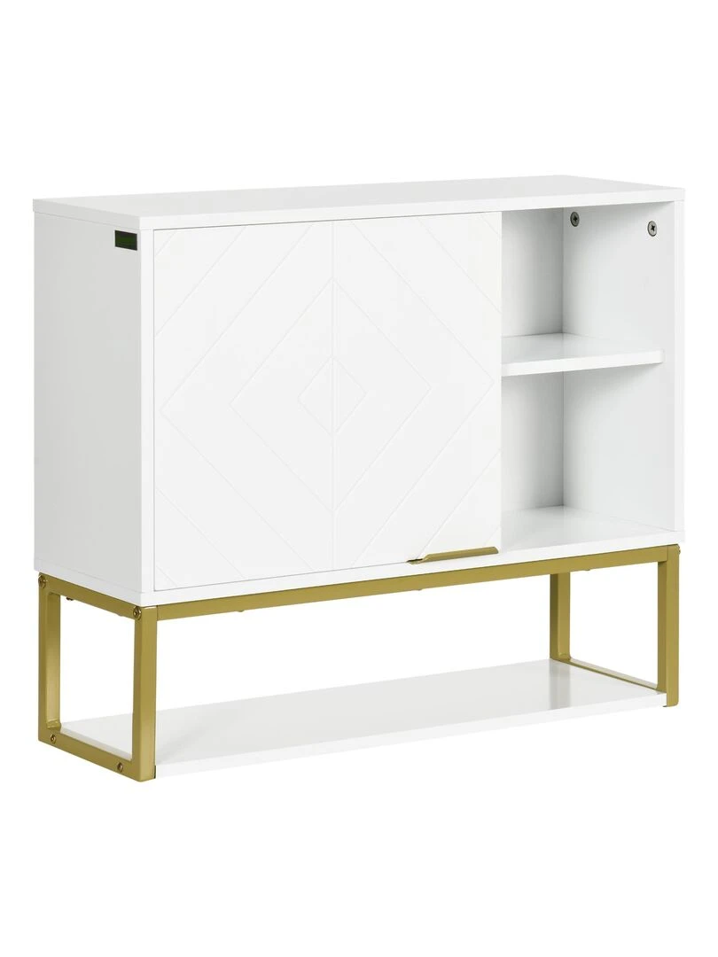 Armoire murale de salle de bain acier doré MDF blanc Blanc