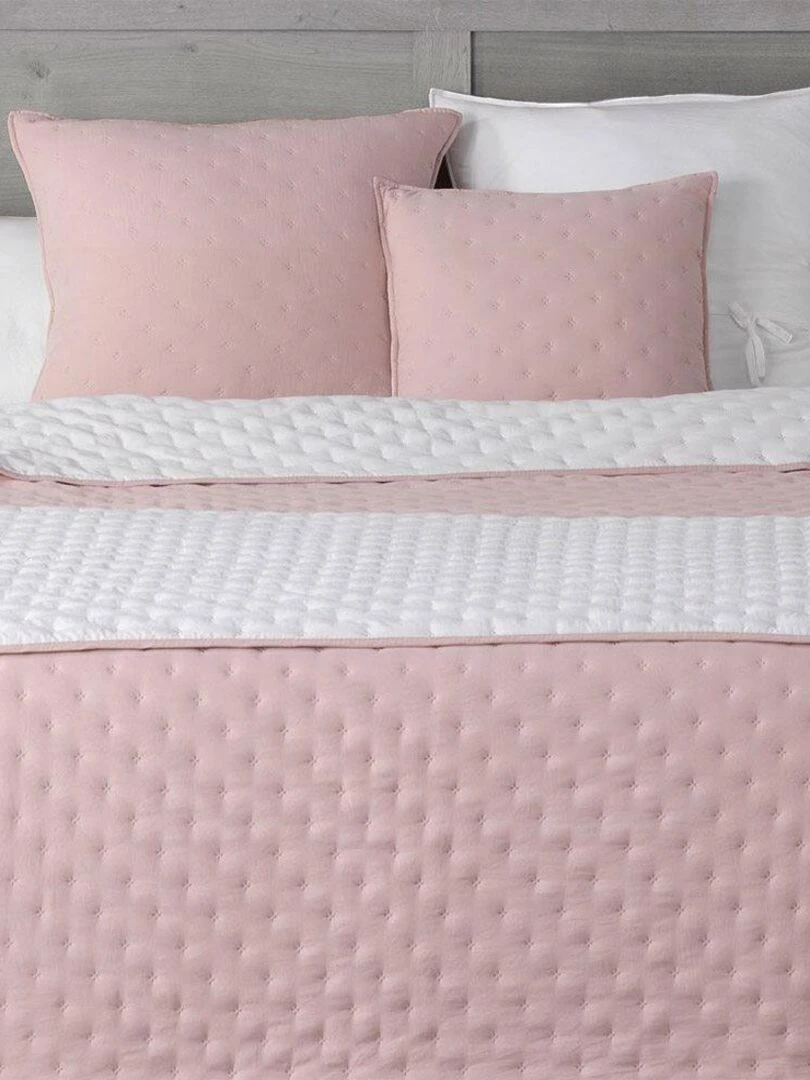 Couvre lit 2 personnes matelassé 220x240 bicolore Mellow Chic rose blanc microfibre Rose