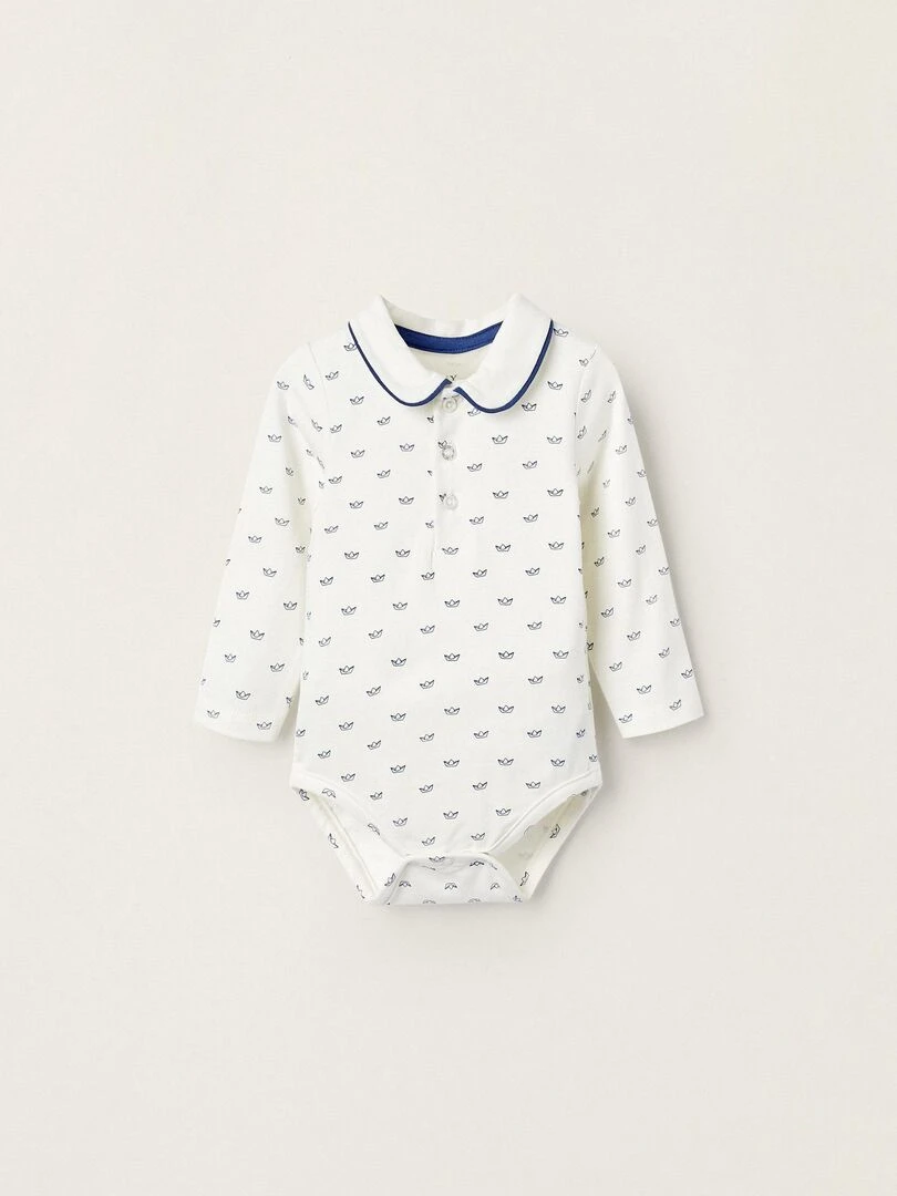 Body en coton pour nouveau né 'Paper Boats' manches longues ATLANTIC COMPANY Blanc