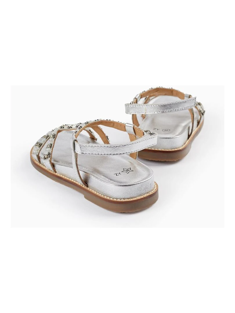Sandales en cuir avec perles pour fille  CÉRÉMONIE   Gris