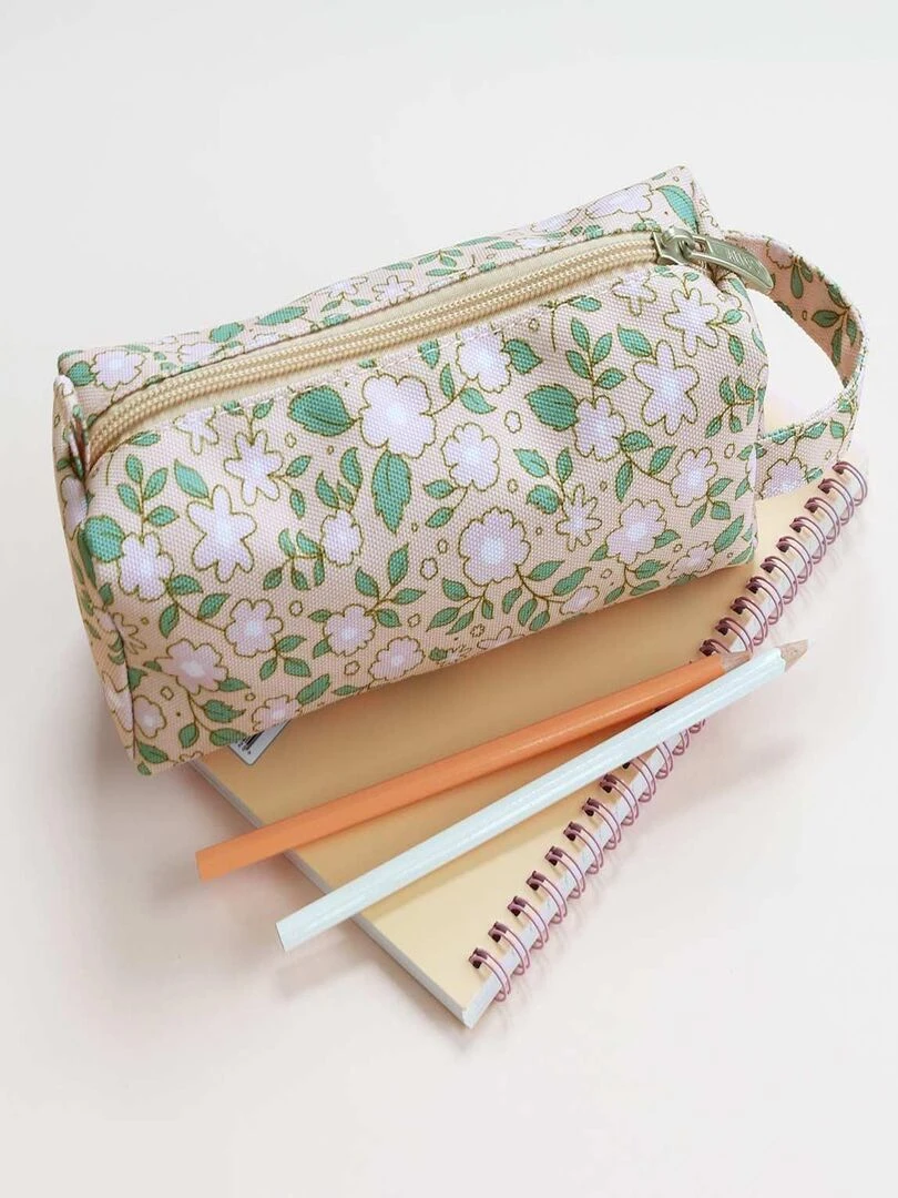 Trousse scolaire Fleurs rose   Rose