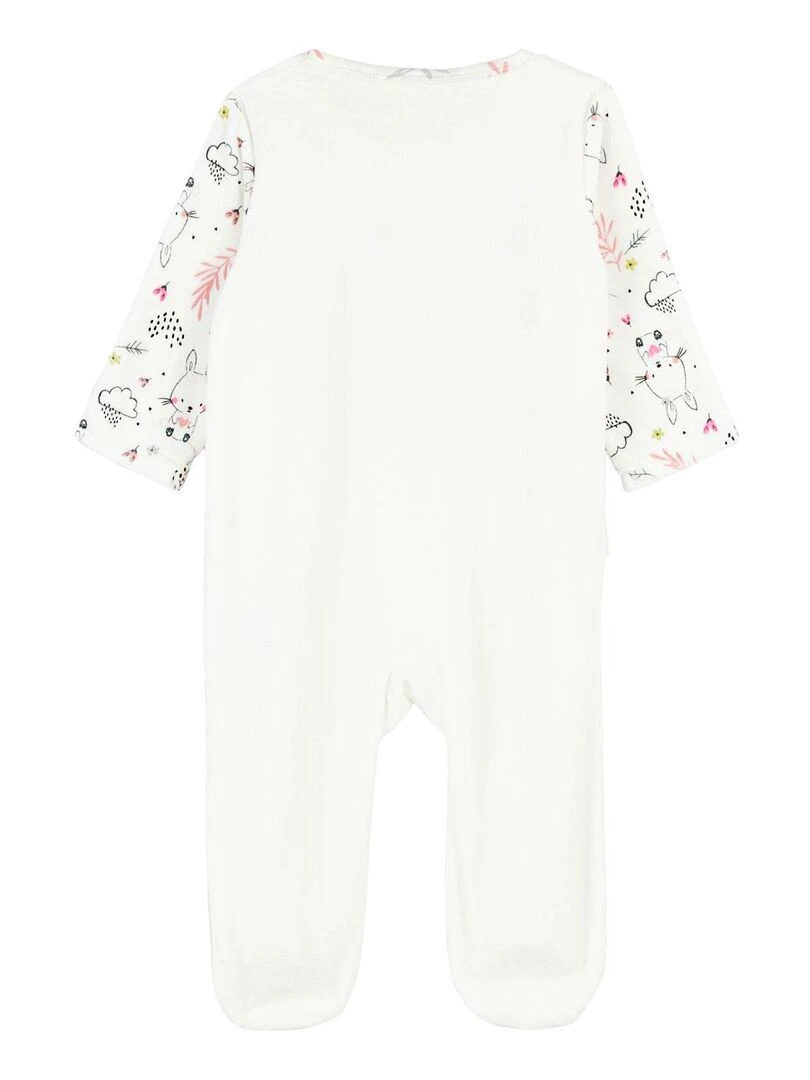 Pyjama bébé en velours ouverture zippée Happy Bunny Ecru