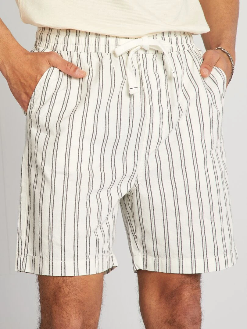 Short à rayures en lin mélangé Beige