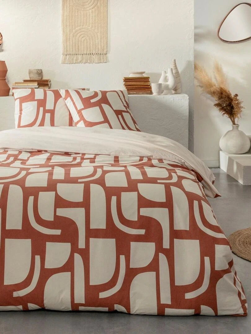 Future Home Parure de lit 2 personnes en coton 57 fils imprimé ocre Rouge