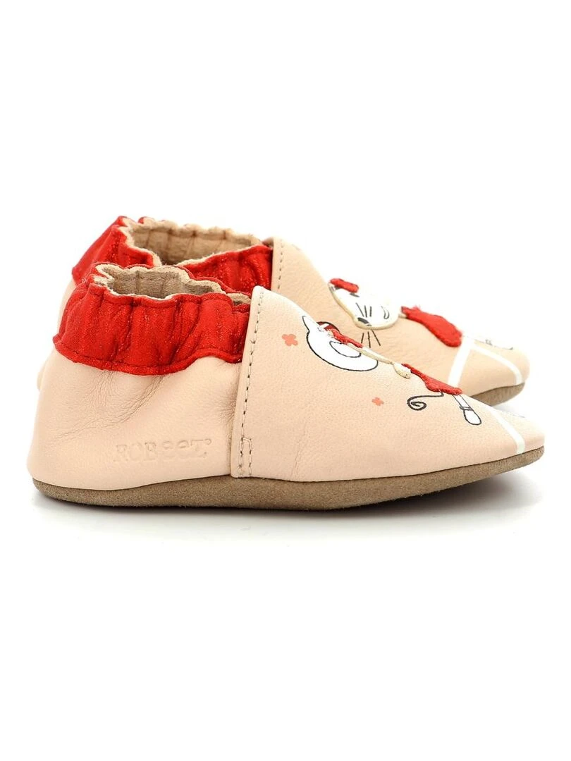 Chaussons Cuir Tennis Mouse Rose