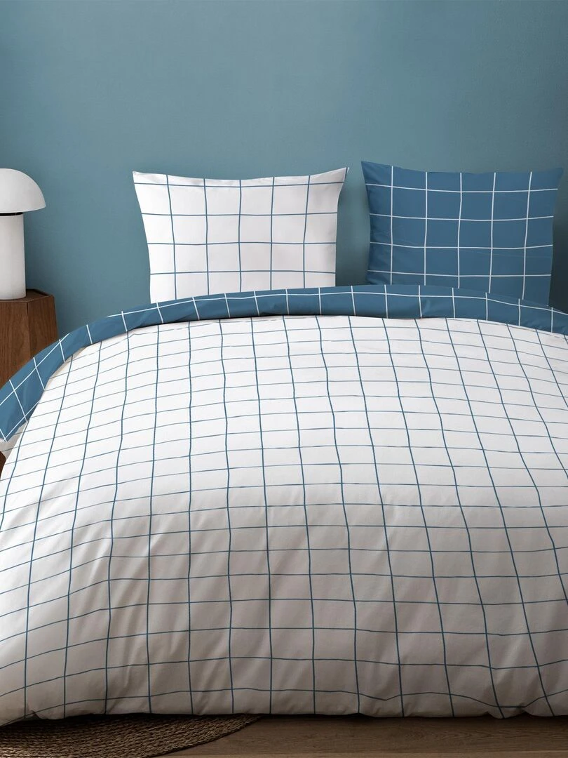 Parure de lit imprimée 100% coton CHECKS Bleu outremer