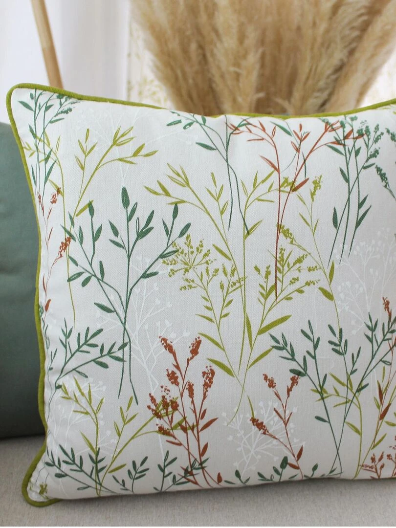 Coussin aux impressions végétales   Blanc