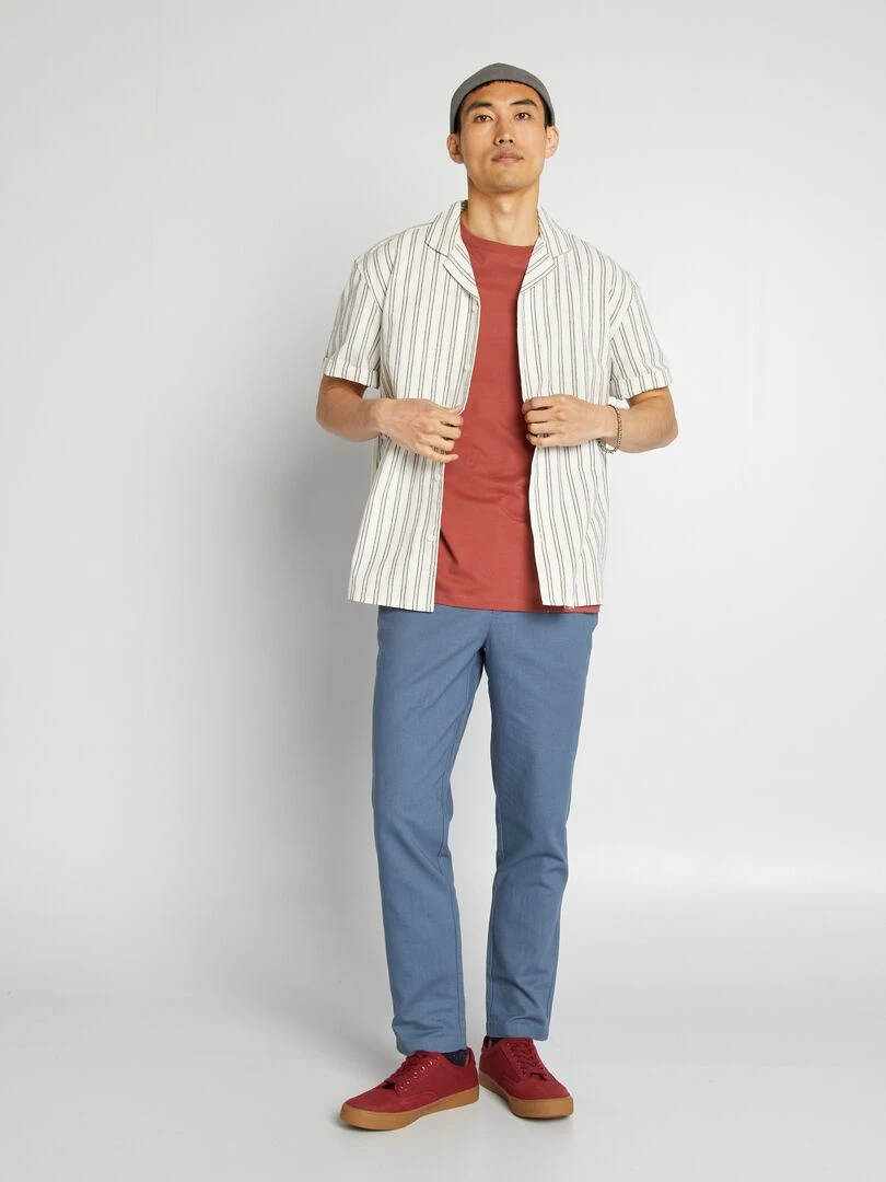 Chemise droite en lin mélangé   Blanc/noir