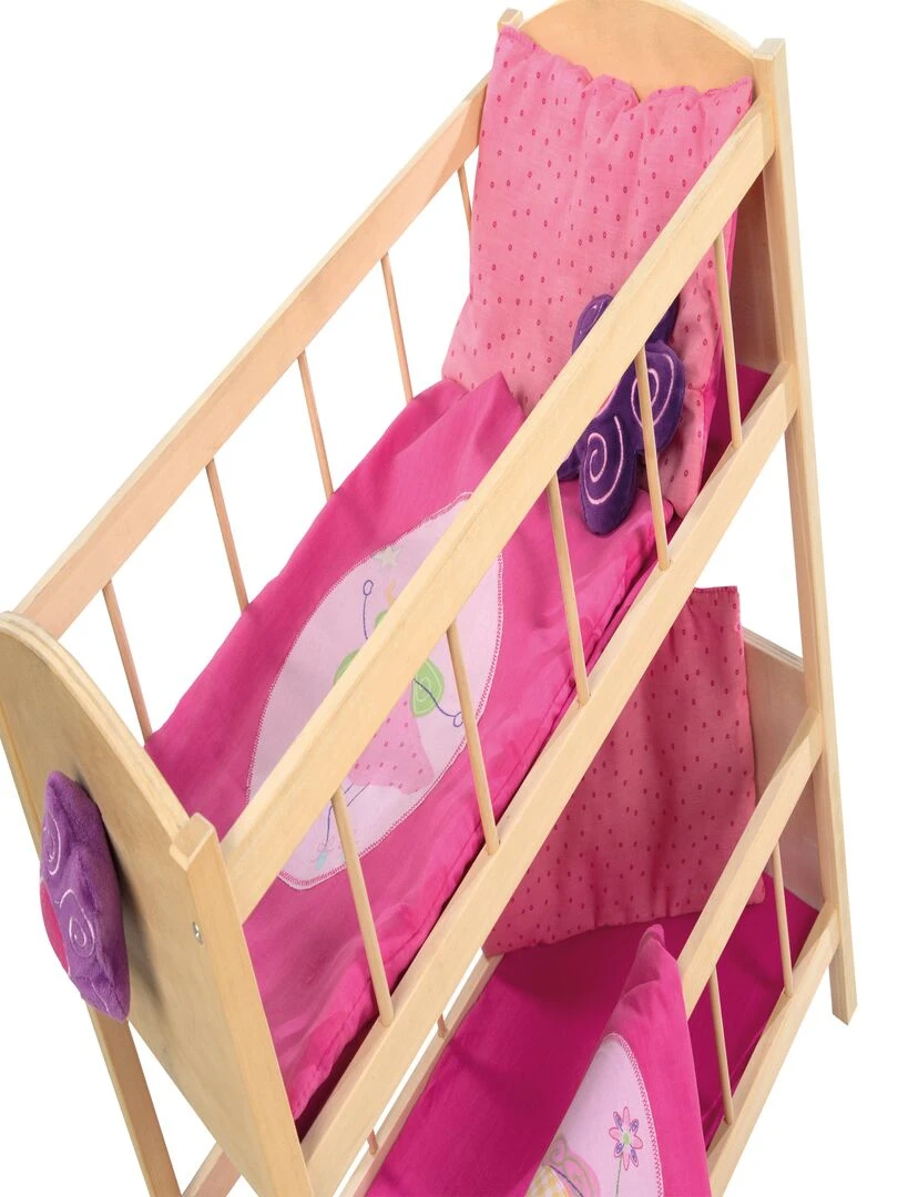 ROBA Lit Superposé pour Poupée Jumelle en Bois "Happy Fee" + Équipement Textile   Naturel/ Rose   N/A