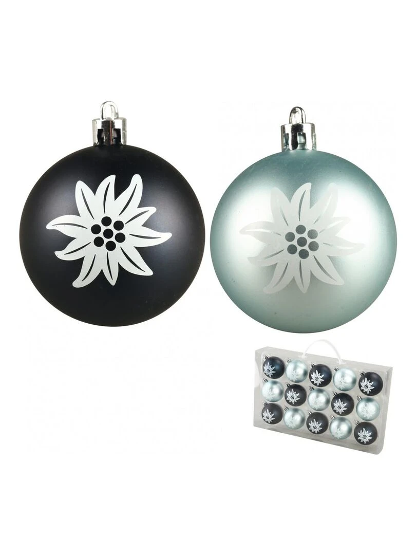 Set de 15 boules noires et blanches bleuetees Bleu