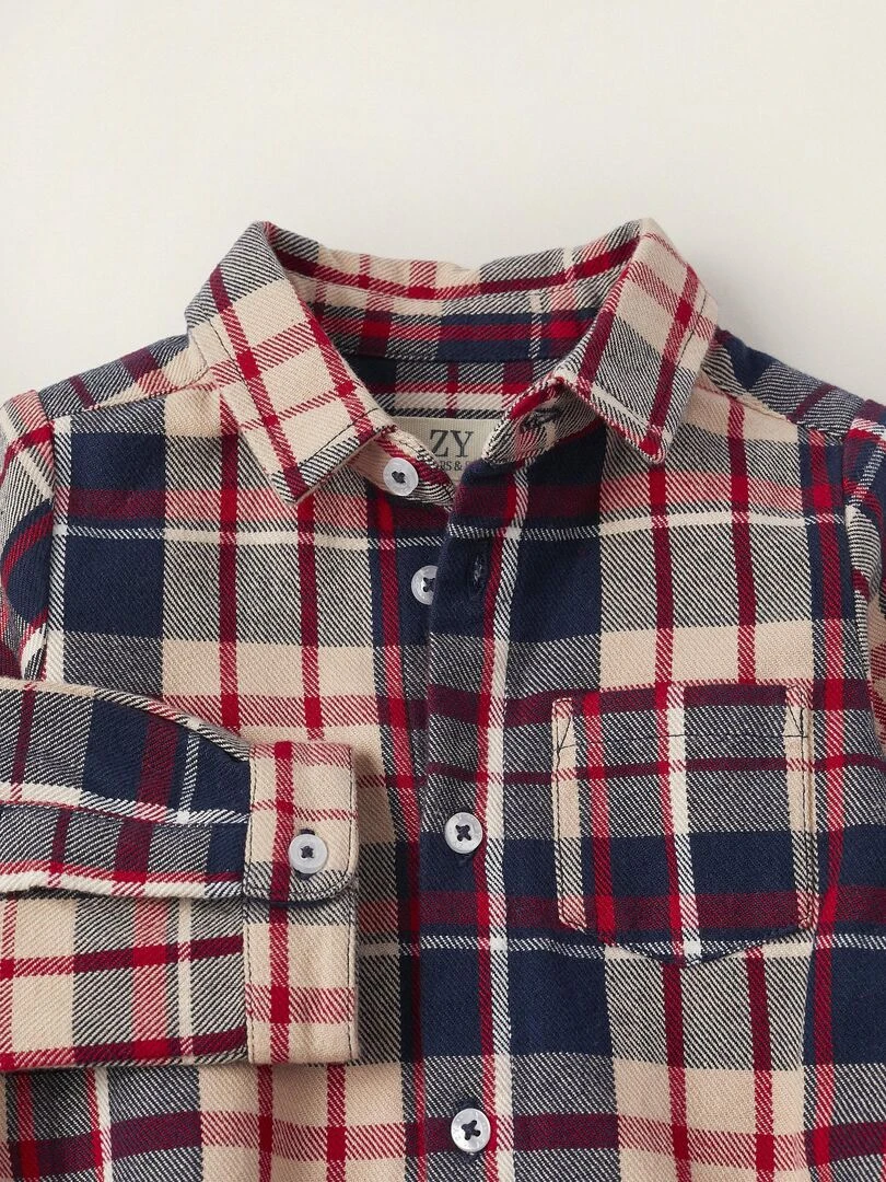 Chemise à carreaux en coton pour nouveau né 'B&S' manches longues  NOËL   Bleu foncé