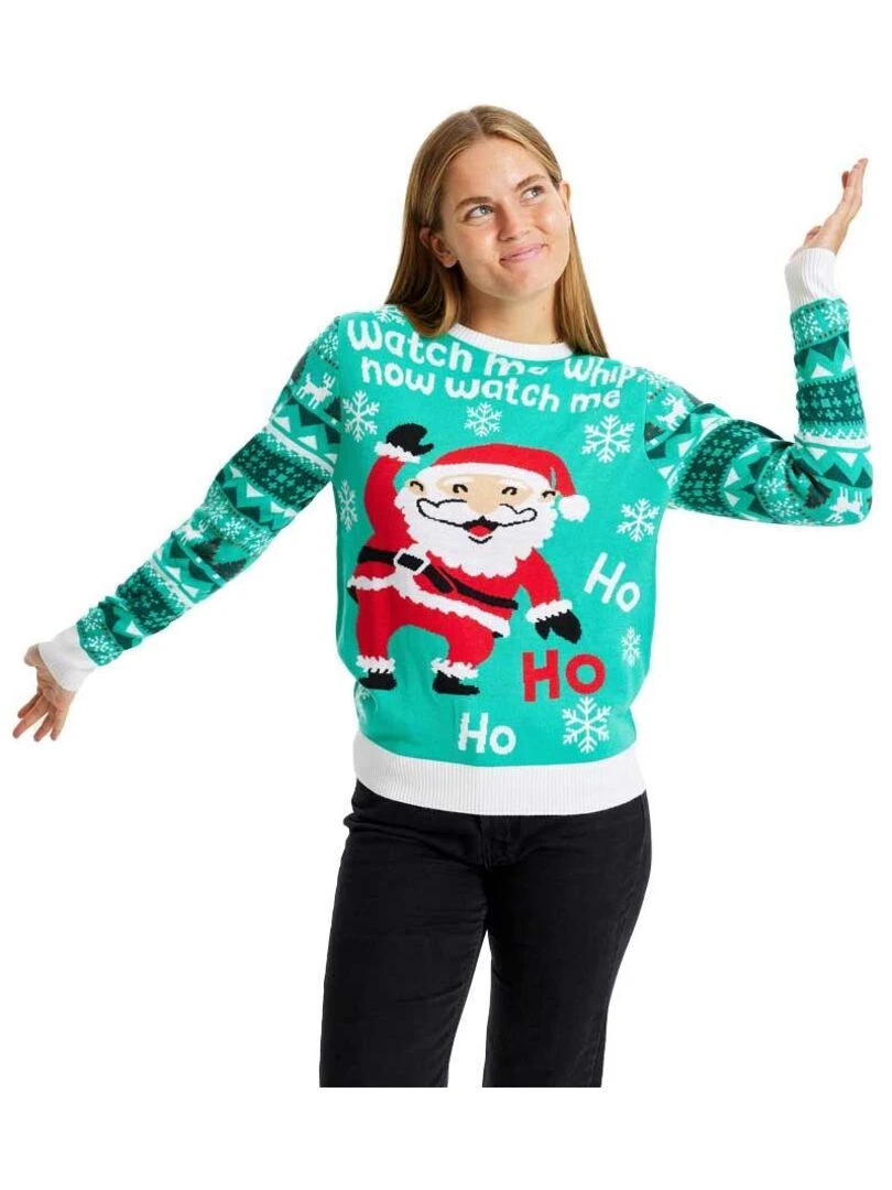 Pull de Noël "Père Noël en forme" Bleu