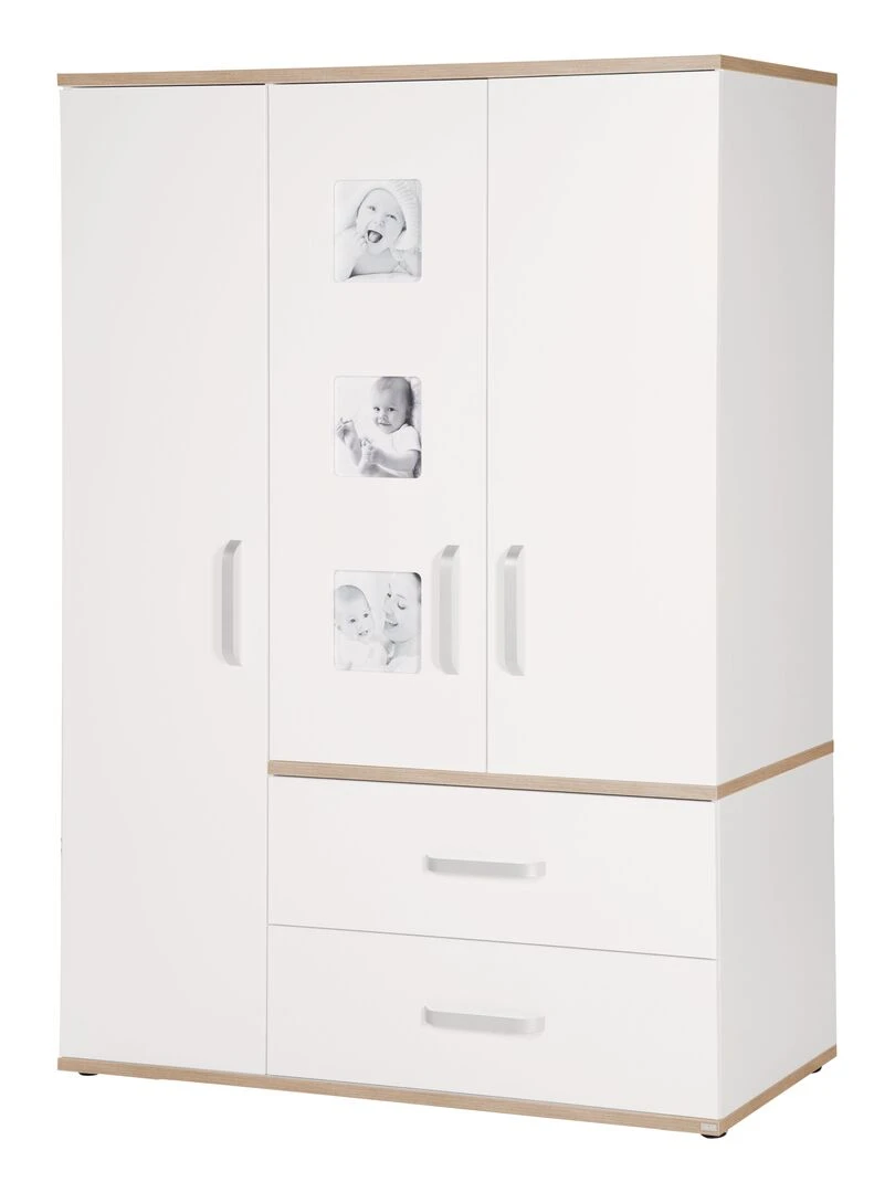 ROBA Armoire "Pia" 3 portes – avec 3 cadres d'images – blanc / chêne Blanc